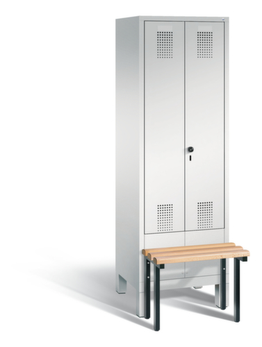 C+P Umkleideschrank Evolo mit vorgebauter Sitzbank + 2 Abteile gemeinsam verschließbar, Abteilbreite 300 mm Standard 2 L