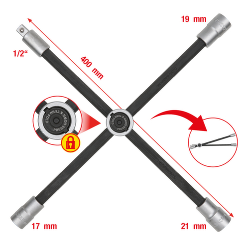 KS Tools Rad-Kreuzschlüssel mit Gleitgelenk für PKW Standard 2 L