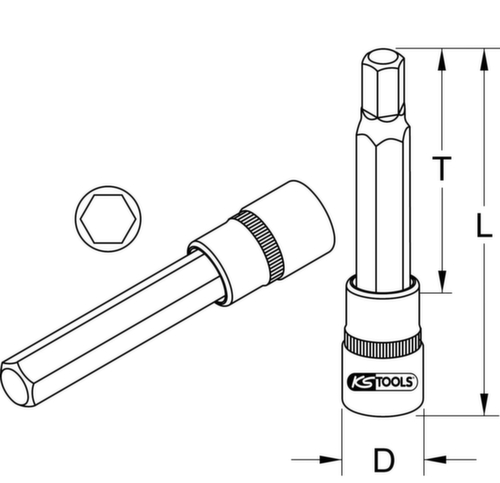 KS Tools 1/2" Bit-Stecknuss Innensechskant Technische Zeichnung 1 L