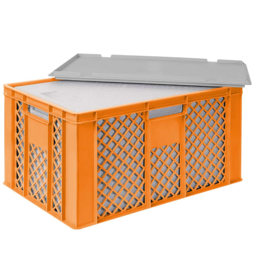 Euronorm-Stapelbehälter mit Isolierbox, orange, Inhalt 63 l, Auflagedeckel für Isolierbox Standard 2 L