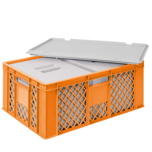 Euronorm-Stapelbehälter mit Isolierbox, orange, Inhalt 43 l, Auflagedeckel für Isolierbox Standard 1 L