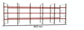 META Palettenregal MULTIPAL HxB 3300x9635 mm mit 4 Lagerebenen für insgesamt 40 Paletten