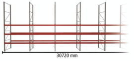 META Palettenregal MULTIPAL HxB 5500x30720 mm mit 4 Lagerebenen für insgesamt 132 Paletten