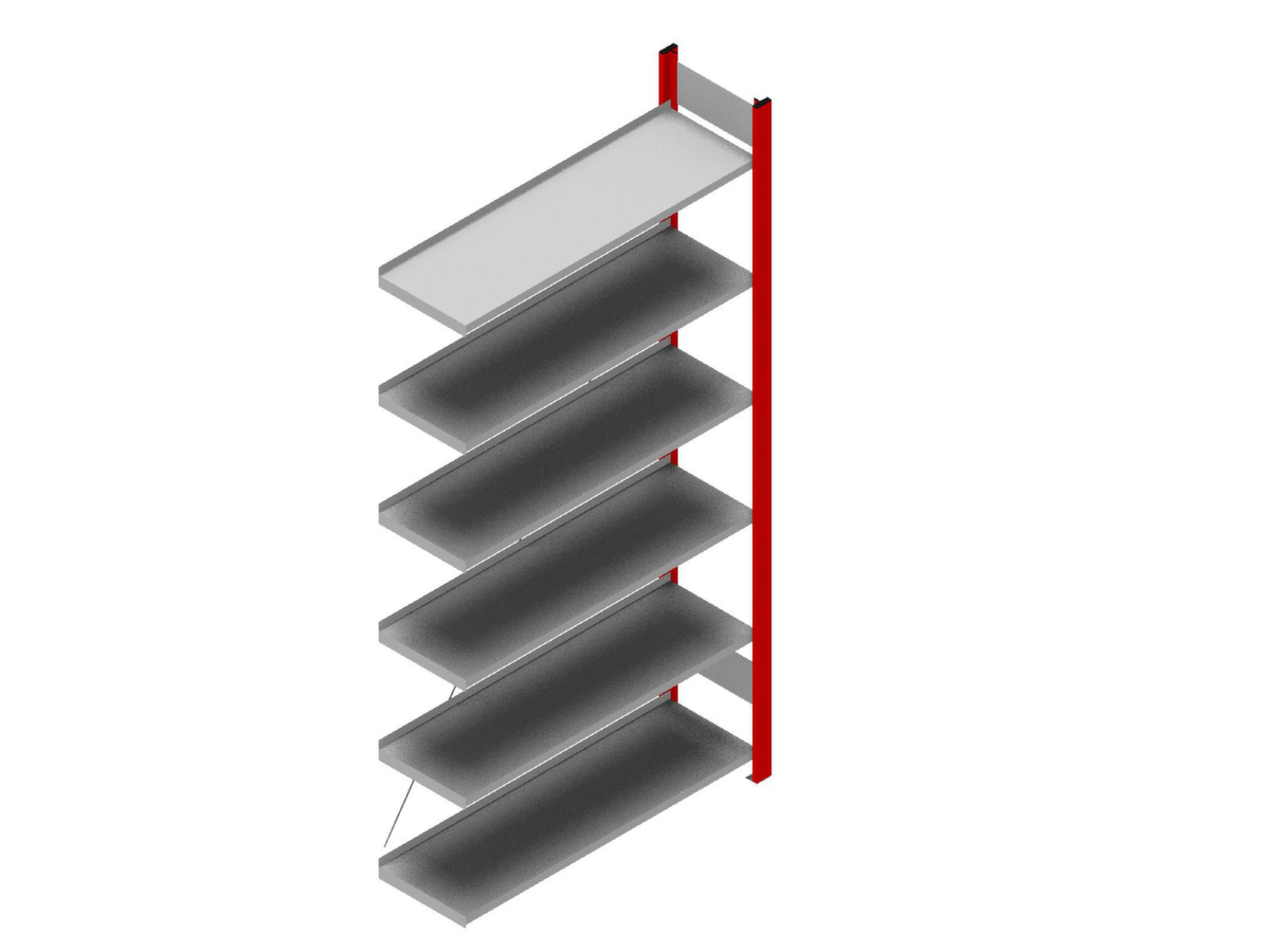 hofe Akten-Steckregal Anbaufeld, 6 Böden, RAL3000 Feuerrot / RAL9006 Weißaluminium