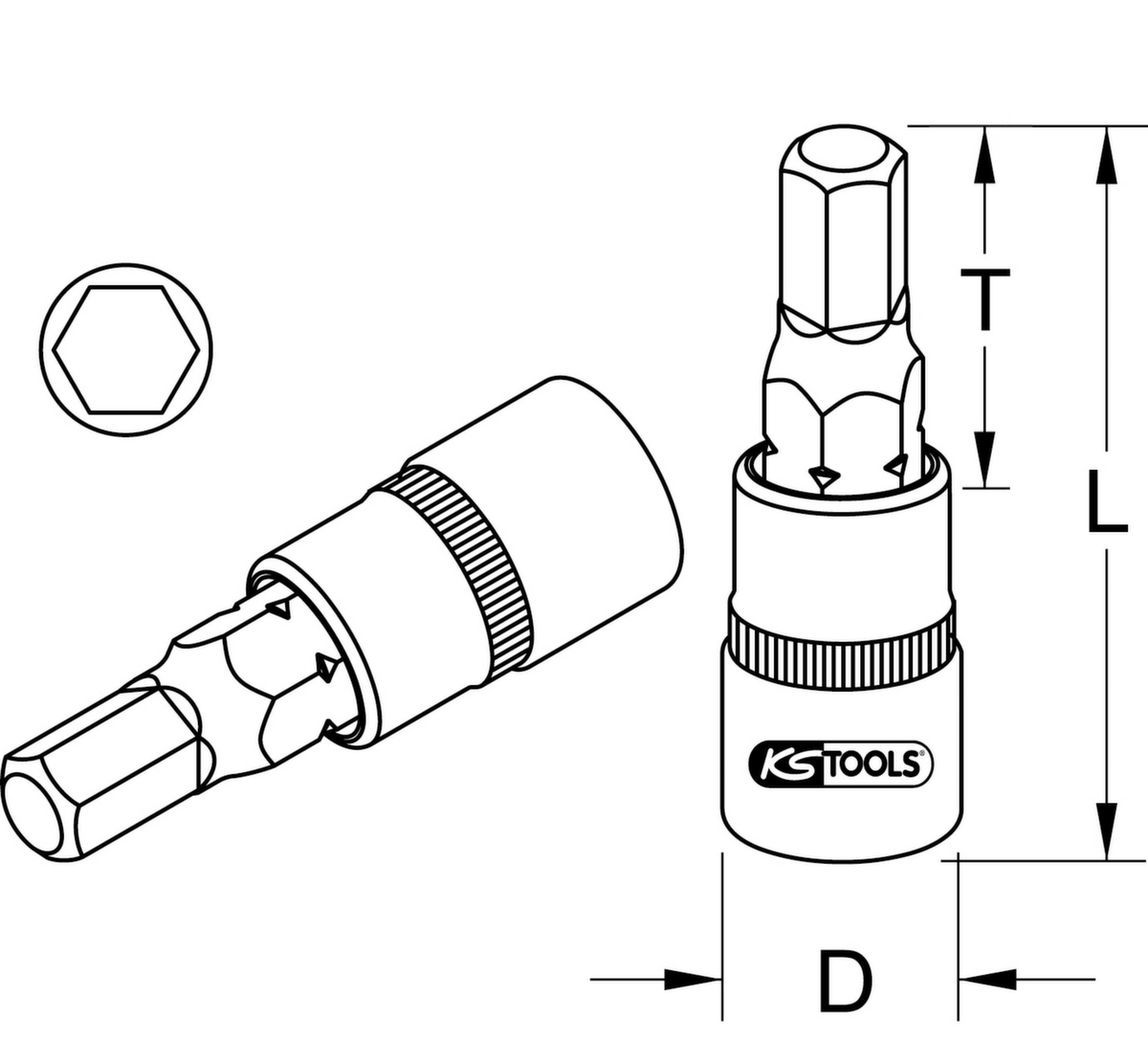 KS Tools 1/2" Bit-Stecknuss Innensechskant Technische Zeichnung 1 ZOOM