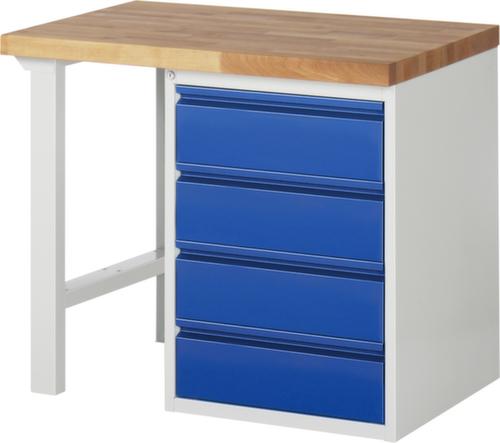 RAU Werkbank Basic mit Unterbauten, 4 Schubladen, RAL7035 Lichtgrau/RAL5010 Enzianblau