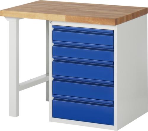 RAU Werkbank Basic mit Unterbauten, 5 Schubladen, RAL7035 Lichtgrau/RAL5010 Enzianblau