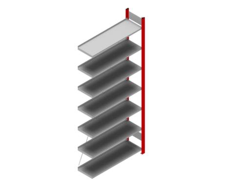 hofe Akten-Steckregal Anbaufeld, 7 Böden, RAL3000 Feuerrot / RAL9006 Weißaluminium